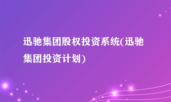 迅驰集团股权投资系统(迅驰集团投资计划)