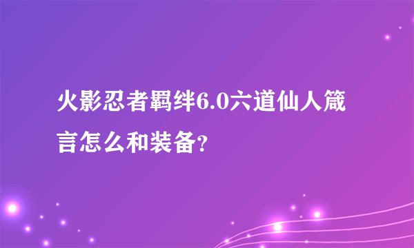 火影忍者羁绊6.0六道仙人箴言怎么和装备？