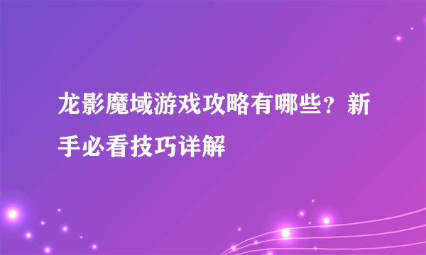 龙影魔域游戏攻略有哪些？新手必看技巧详解