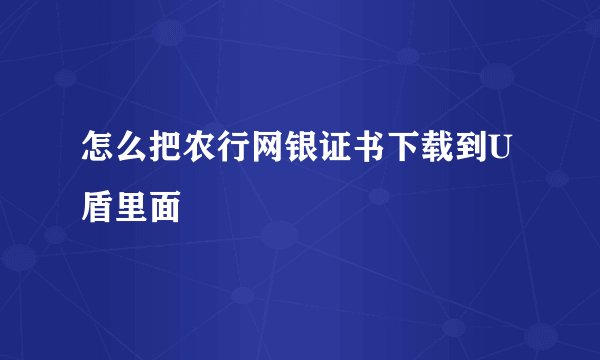 怎么把农行网银证书下载到U盾里面