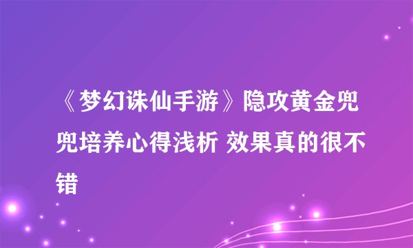 《梦幻诛仙手游》隐攻黄金兜兜培养心得浅析 效果真的很不错