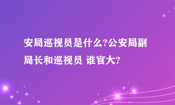 安局巡视员是什么?公安局副局长和巡视员 谁官大?