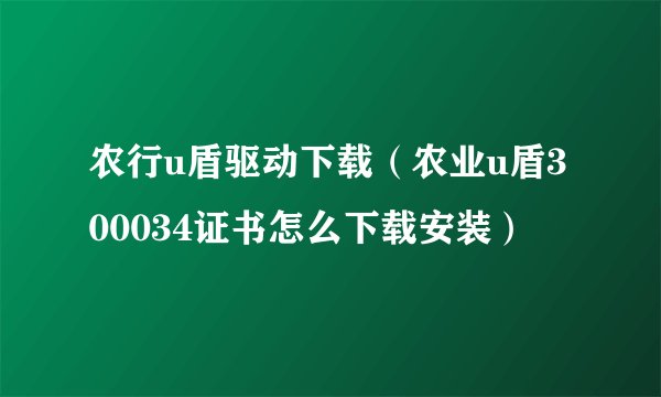 农行u盾驱动下载（农业u盾300034证书怎么下载安装）