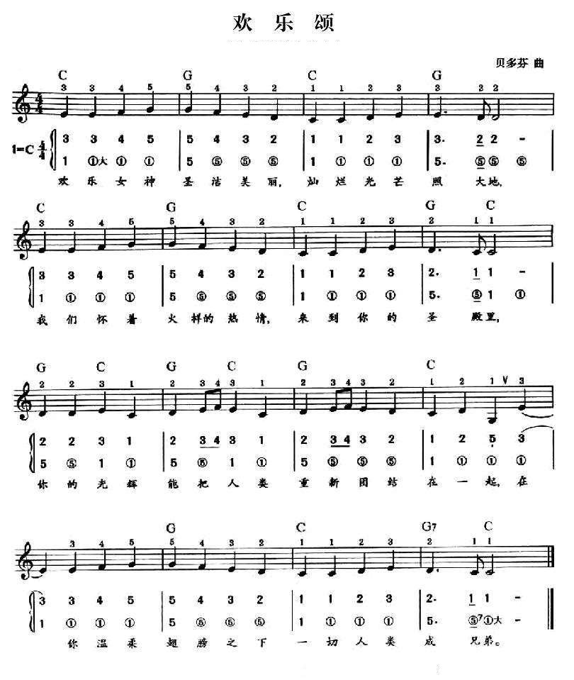 欢乐颂八孔竖笛简谱