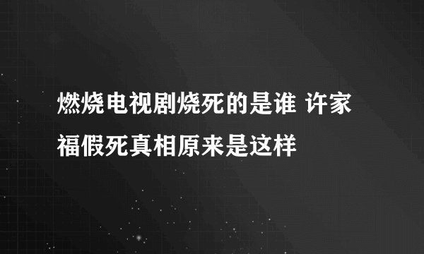 燃烧电视剧烧死的是谁 许家福假死真相原来是这样