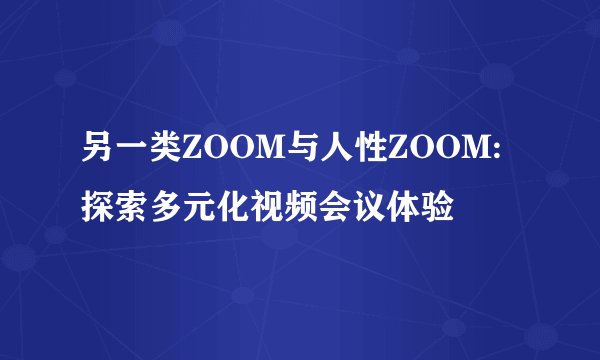 另一类ZOOM与人性ZOOM:探索多元化视频会议体验