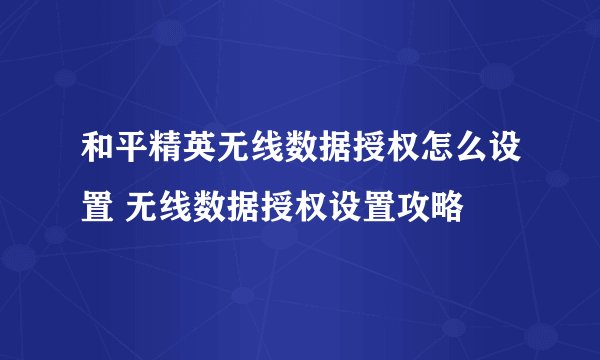 和平精英无线数据授权怎么设置 无线数据授权设置攻略