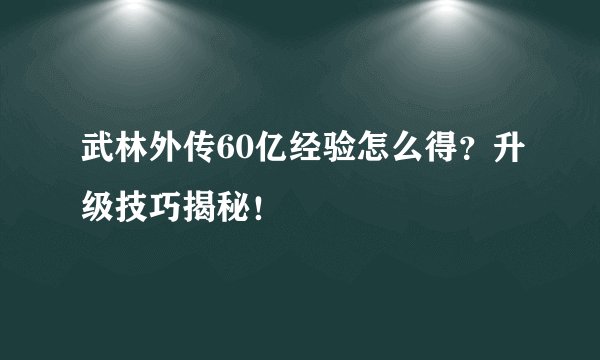 武林外传60亿经验怎么得？升级技巧揭秘！