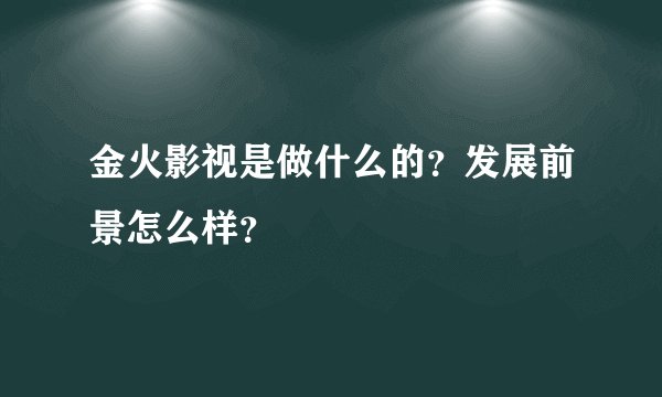 金火影视是做什么的？发展前景怎么样？