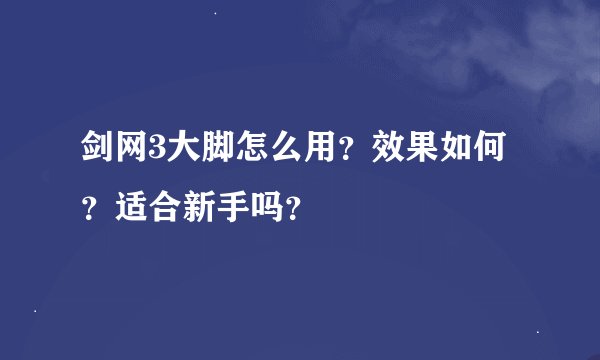 剑网3大脚怎么用？效果如何？适合新手吗？