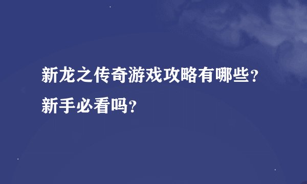 新龙之传奇游戏攻略有哪些？新手必看吗？