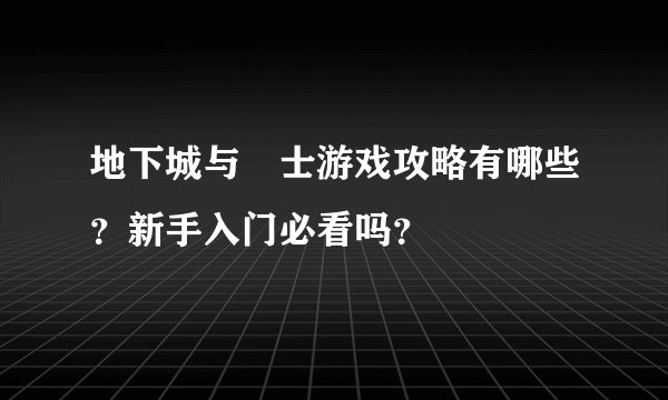 地下城与囧士游戏攻略有哪些？新手入门必看吗？