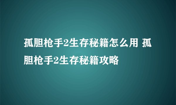 孤胆枪手2生存秘籍怎么用 孤胆枪手2生存秘籍攻略