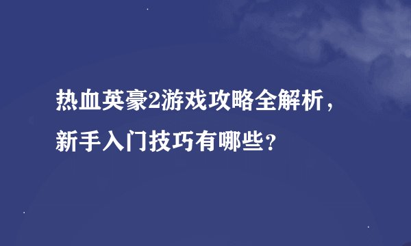 热血英豪2游戏攻略全解析，新手入门技巧有哪些？
