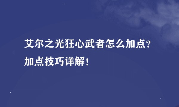 艾尔之光狂心武者怎么加点？加点技巧详解！