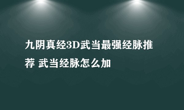 九阴真经3D武当最强经脉推荐 武当经脉怎么加