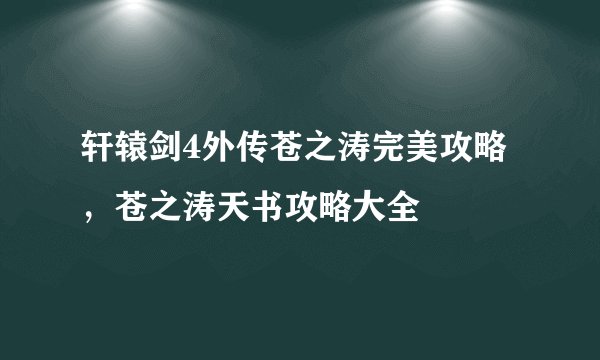 轩辕剑4外传苍之涛完美攻略，苍之涛天书攻略大全