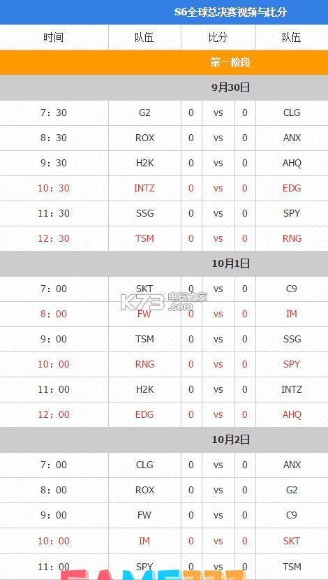 英雄联盟S6全球总决赛赛程