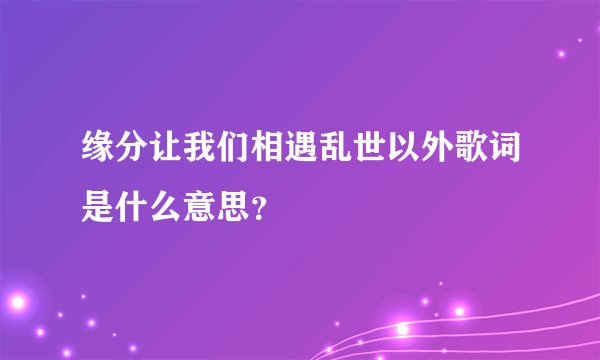 缘分让我们相遇乱世以外歌词是什么意思？