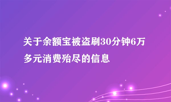 关于余额宝被盗刷30分钟6万多元消费殆尽的信息