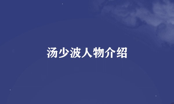 汤少波人物介绍