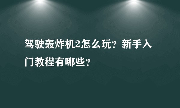 驾驶轰炸机2怎么玩？新手入门教程有哪些？
