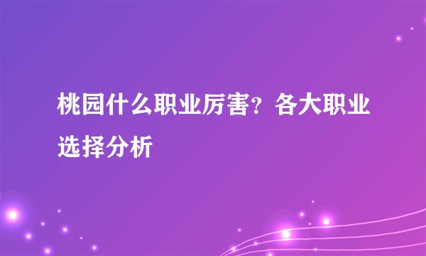 桃园什么职业厉害？各大职业选择分析