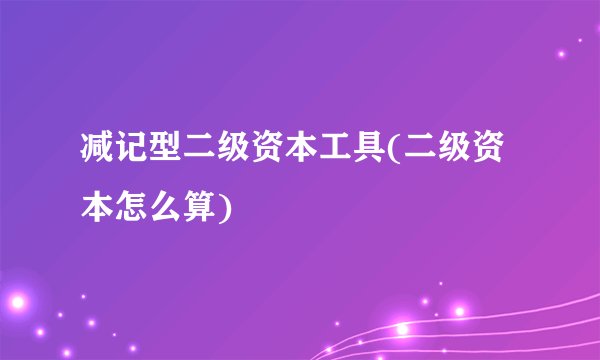 减记型二级资本工具(二级资本怎么算)