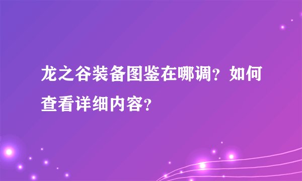 龙之谷装备图鉴在哪调？如何查看详细内容？