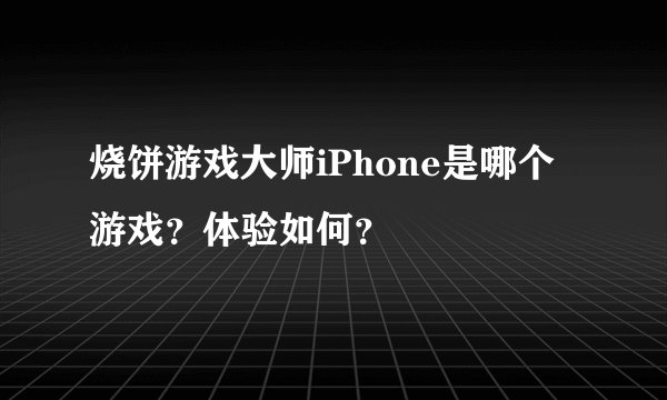 烧饼游戏大师iPhone是哪个游戏？体验如何？
