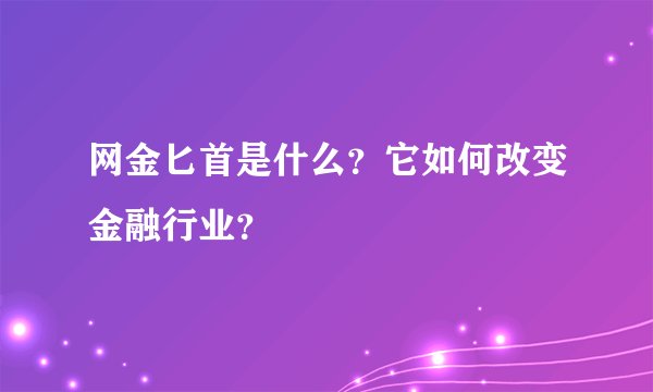 网金匕首是什么？它如何改变金融行业？