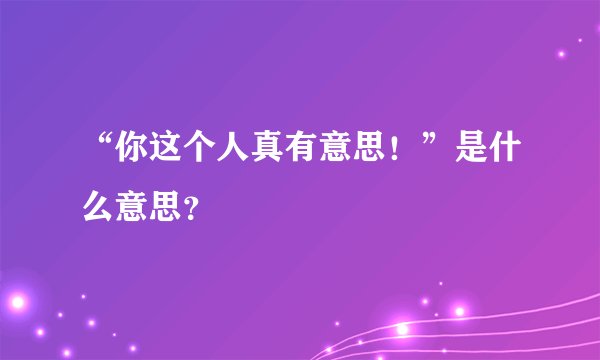 “你这个人真有意思！”是什么意思？