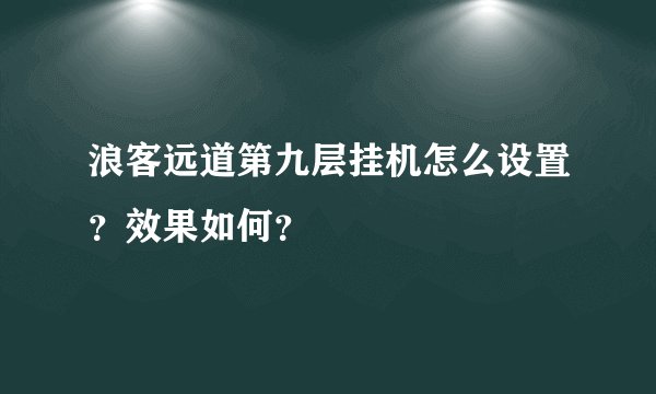 浪客远道第九层挂机怎么设置？效果如何？