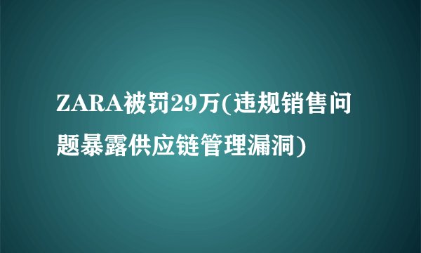 ZARA被罚29万(违规销售问题暴露供应链管理漏洞)