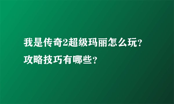 我是传奇2超级玛丽怎么玩？攻略技巧有哪些？