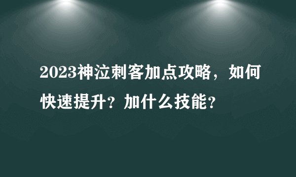 2023神泣刺客加点攻略，如何快速提升？加什么技能？