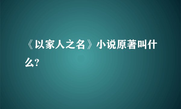 《以家人之名》小说原著叫什么?
