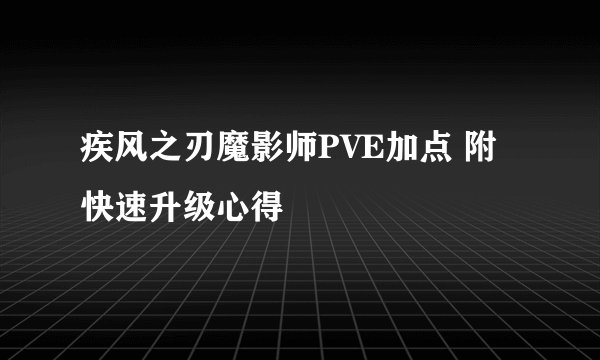 疾风之刃魔影师PVE加点 附快速升级心得