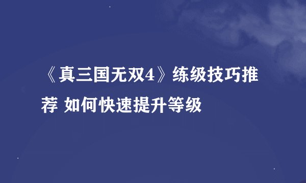 《真三国无双4》练级技巧推荐 如何快速提升等级