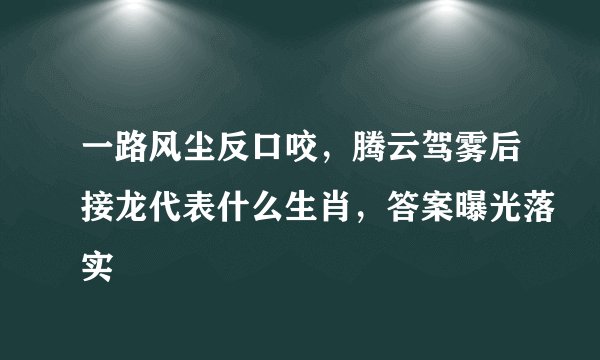 一路风尘反口咬，腾云驾雾后接龙代表什么生肖，答案曝光落实