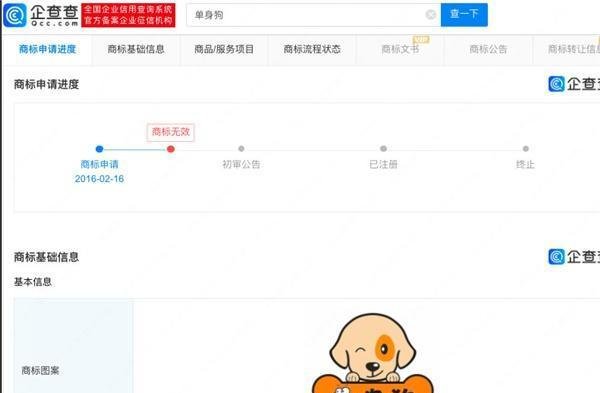 多枚单身狗商标被判无效