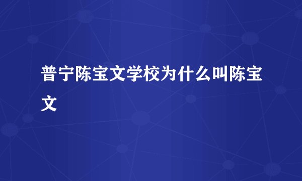 普宁陈宝文学校为什么叫陈宝文