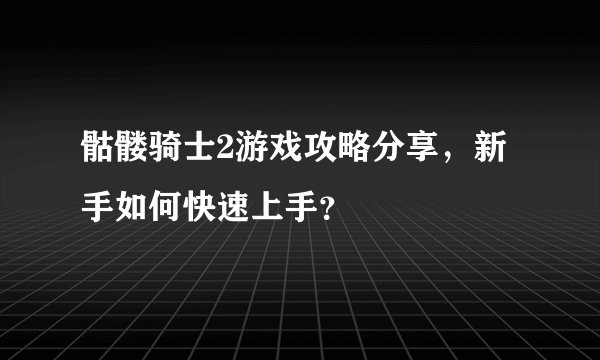 骷髅骑士2游戏攻略分享，新手如何快速上手？
