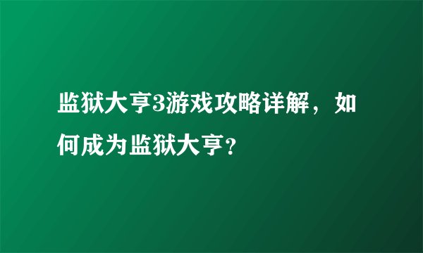 监狱大亨3游戏攻略详解，如何成为监狱大亨？