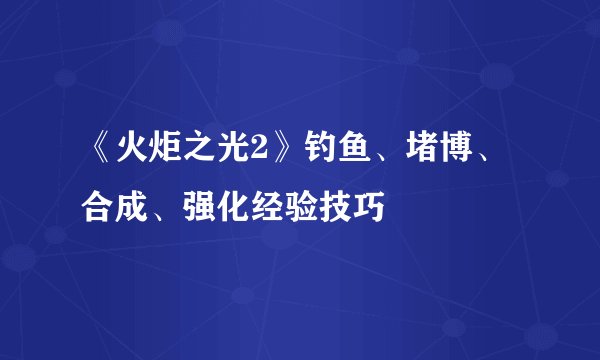 《火炬之光2》钓鱼、堵博、合成、强化经验技巧