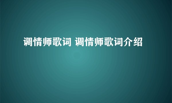 调情师歌词 调情师歌词介绍