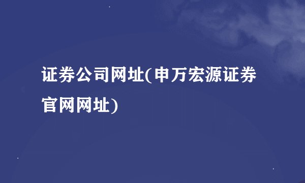 证券公司网址(申万宏源证券官网网址)