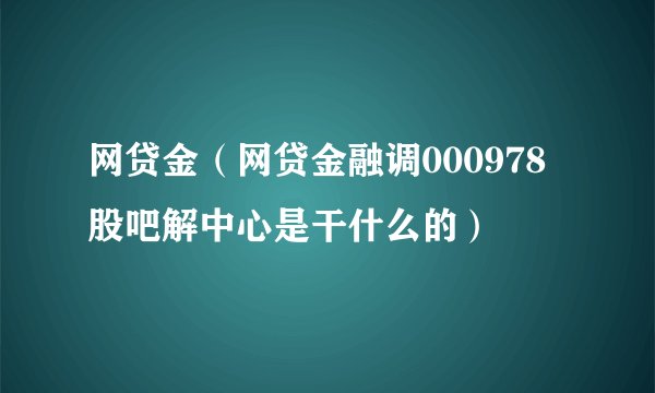 网贷金（网贷金融调000978股吧解中心是干什么的）