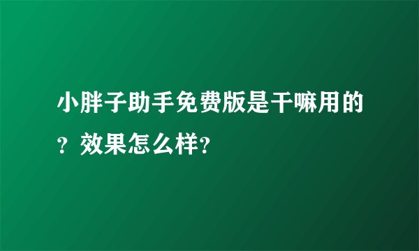 小胖子助手免费版是干嘛用的？效果怎么样？