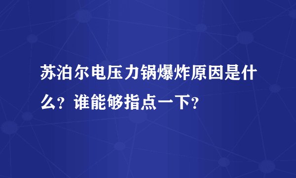 苏泊尔电压力锅爆炸原因是什么？谁能够指点一下？